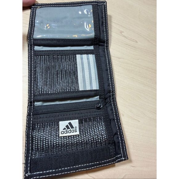adidas Y2K Trifold Wallet Black Gray Reflective 3-Stripes Velcro Zip - Picture 4 of 4